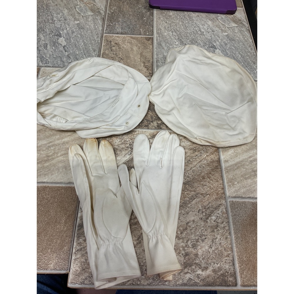 Vintage 1967 US Military White Cotton Dress Gloves Medium & 2 Cap Covers Set